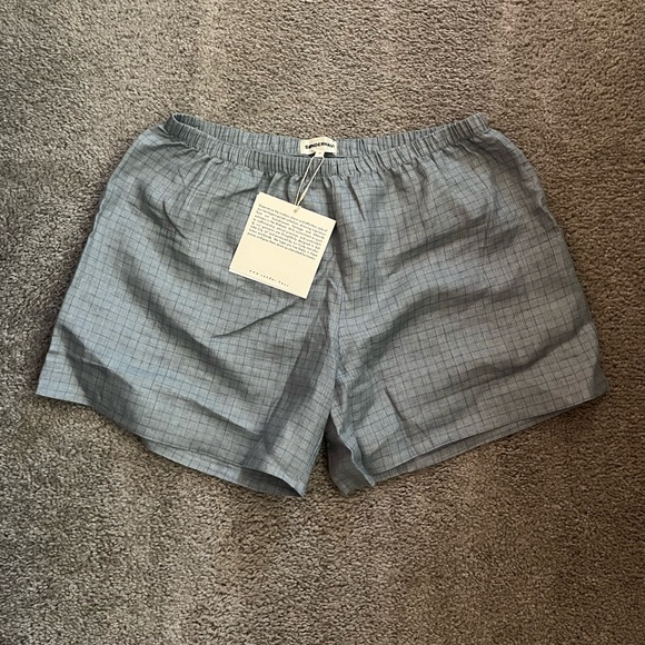 New Sonderhaus Linen Shorts Blue Check Medium - Picture 3 of 3